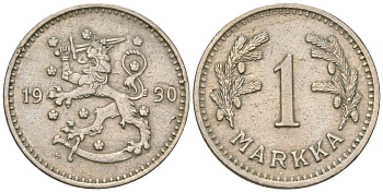 Финляндия 1 марка 1930 S KM 30 медно-никель 4173-343