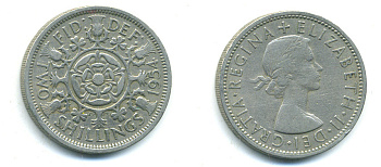 Великобритания 2 шиллинга (флорин) 1954 Елизавета II (1952-2022) KM 906, Spink 4146 медно-никель 4383-825