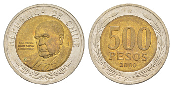 Чили 500 песо 2000 кардинал Рауль Сильва Энрикес (1907-1999) KM 235 биметалл UNC 4641-536