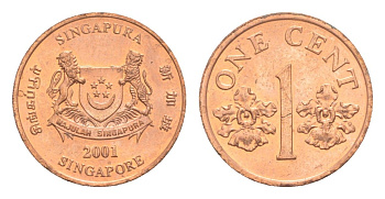 Сингапур 1 цент 2001 KM 98 цинк с медным покрытием 4640-631
