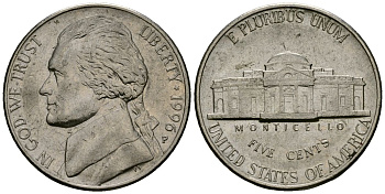 США 5 центов 1996 Джефферсон KM A192 медно-никель 4135-455