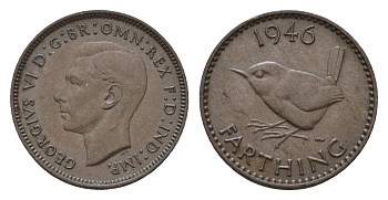 Великобритания 1 фартинг 1946 Георг VI (1936-1952) KM 843, Spink 4116 бронза 105-147
