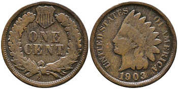 США 1 ЦЕНТ 1903 ИНДЕЕЦ, INDIAN HEAD KM 90а бронза 4543-547