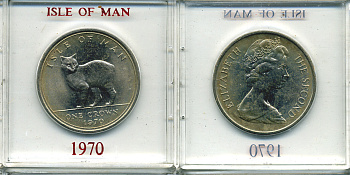Остров Мэн 1 крона 1970 кошка Мэна, в оригинальной пластиковой коробке KM 18 медно-никель UNC 6-6-1-43