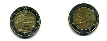 ФРГ 2 евро 2010 D, Бремен, городская ратуша и Роланд, серия Федеральные земли Германии KM 285 биметалл 179-934