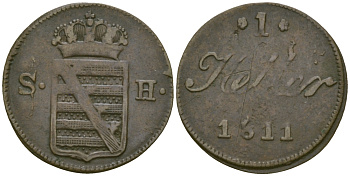 Саксен-Гильдбурггаузен 1 геллер 1811 KM 133 медь 99-759
