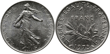 ФРАНЦИЯ 1 ФРАНК 1973 СЕЯТЕЛЬ KM 925.1 никель 98-343
