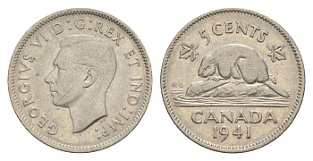 Канада 5 центов 1941 Георг VI (1936-1952), бобр KM 33 никель 4630-645