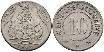 ГЕРМАНИЯ ФУЛДА 10 ПФЕННИГОВ 1920 КЛЯЙНГЕЛЬД железо 75-1411