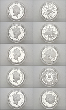 Австралия набор из 5 монет по 50 центов 1989 монетный шедевры, в оригинальной коробке, с сертификатом KM PS 64 серебро PROOF 14-01-02-06