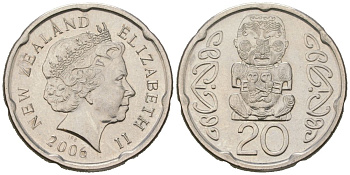Новая Зеландия 20 центов 2006 Елизавета II (1952-2022), идол Пукаки KM 118a сталь плакированная никелем UNC 4621-164