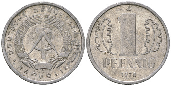 ГДР 1 пфенниг 1978 А KM 8.2 алюминий 4623-339