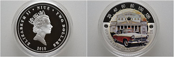 Ниуэ 2 доллара 2010 старые советские машины, ГАЗ 21 Волга KM 226 серебро PROOF 00-000-00