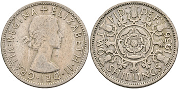 Великобритания 2 шиллинга (флорин) 1956 Елизавета II (1952-2022) KM 906, Spink 4146 медно-никель    4117-416