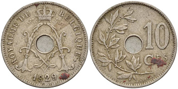 БЕЛЬГИЯ 10 САНТИМОВ 1929 BELGIQUE KM 85.1 медно-никель 4546-141