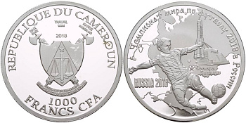 Камерун 1000 франков 2018 чемпионат мира по футболу - 2018, Россия, Самара серебро KM NEW PROOF 1088-2-64