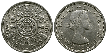 Великобритания 2 шиллинга (флорин) 1965 Елизавета II (1952-2022) KM 906, Spink 4146 медно-никель 4382-525