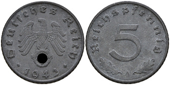 Германия 5 рейхспфеннигов 1942 А KM 100 J. 370 цинк    4152-1144