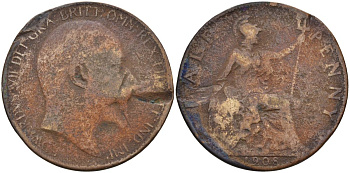Великобритания 1/2 пенни 1908 Эдуард VII (1901-1910) KM 793.2, Spink 3991 бронза 4126-734