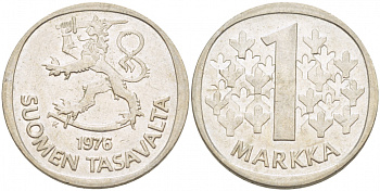 ФИНЛЯНДИЯ 1 МАРКА 1976 K KM 49а медно-никель 3718-1044