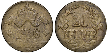 Германская Восточная Африка 20 геллеров 1916 T, Вильгельм II (1888-1918) KM 15a, AKS 931 латунь 1523-835