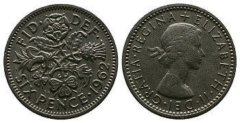 Великобритания 6 пенсов 1962 Елизавета II (1952-2022) KM 903, Spink 4149 медно-никель 4381-737