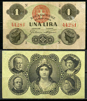 Королевство Италия 1 лира 1869 Banca Nazionale nel Regno d'Italia Pick S 731 бумага    451-701-1-1
