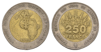 Западная Африка (BCEAO) 250 франков 1992 KM 13 биметалл 4656-936