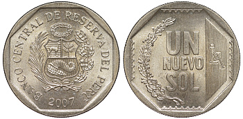 Перу 1 новый соль 2007 KM 308.4 медно-никель UNC 4605-241