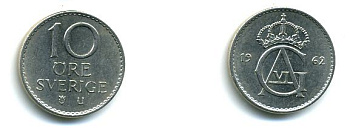 Швеция 10 эре 1962 Густав VI Адольф (1950-1973) KM 835 медно-никель 46-341