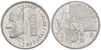 ИСПАНИЯ 1 ПЕСЕТА 1999 ХУАН КАРЛОС I (1975-) KM 832 алюминий 214-119