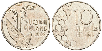 Финляндия 10 пенни 1996 M KM 65 медно-никель aUNC 99-1263