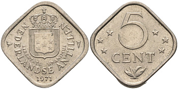 Нидерландские Антилы 5 центов 1971 Юлиана (1948-1980) KM 13 медно-никель 4586-735