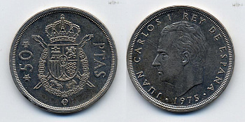 ИСПАНИЯ 50 ПЕСЕТ 1975 (80) ХУАН КАРЛОС I (1975-) KM 809 медно-никель 54-2315