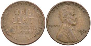 США 1 ЦЕНТ 1953 D, ЛИНКОЛЬН KM А132 медь цинк 218-1016