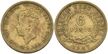 Британская Западная Африка 6 пенсов 1947 Георг VI (1936-1952) KM 22 никель-латунь 4588-718