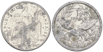 Французская Новая Каледония 1 франк 2012 птица кагу, (IEOM) KM 10, Schoen 10 алюминий 31-342