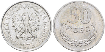 ПОЛЬША 50 ГРОШЕЙ 1973 MW KM 48.1, Parchimowicz 210h алюминий 216-857