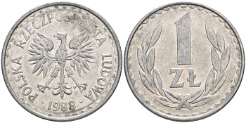 ПОЛЬША 1 ЗЛОТЫЙ 1988 MW KM 49.2 алюминий 4548-441