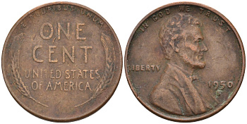 США 1 цент 1950 S, Линкольн KM А132 медь цинк 4115-812