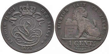 БЕЛЬГИЯ 1 САНТИМ 1899 BELGES KM 33.1 медь 116-722