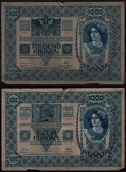 Австрия 1000 крон 1902 Женщина, австрийское знаме, с печатью Pick 8 бумага 7547-92-3-2