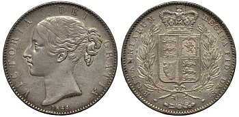 Великобритания 1 крона 1844 Виктория (1837-1901), KM 741, Spink 3882 серебро 00-000-00