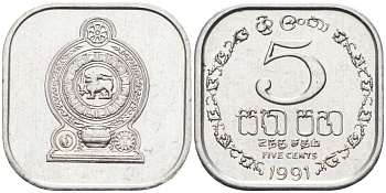 Шри-Ланка 5 центов 1991 KM 139а алюминий 75-419