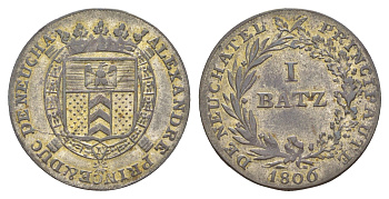 Швейцарские кантоны, Невшатель 1 батцен 1806 KM 65 серебро 603-1341