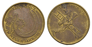 Германия новогодний счастливый жетон 2007 диаметр 23 мм, вес 3 гр латунь 4656-356