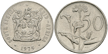 ЮАР 50 центов 1975 Зантедеския Эллиота (калла), герб KM 87 никель 81-526