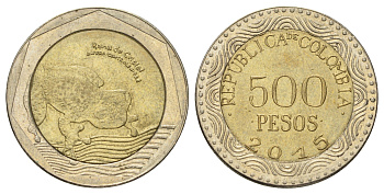 Колумбия 500 песо 2015 KM 298 биметалл 4159-227
