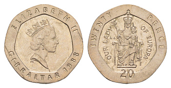 Гибралтар 20 пенсов 1988 KM 16 медно-никель UNC 4660-114