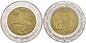 Мексика 1 песо 1995 KM 550 биметалл 87-723